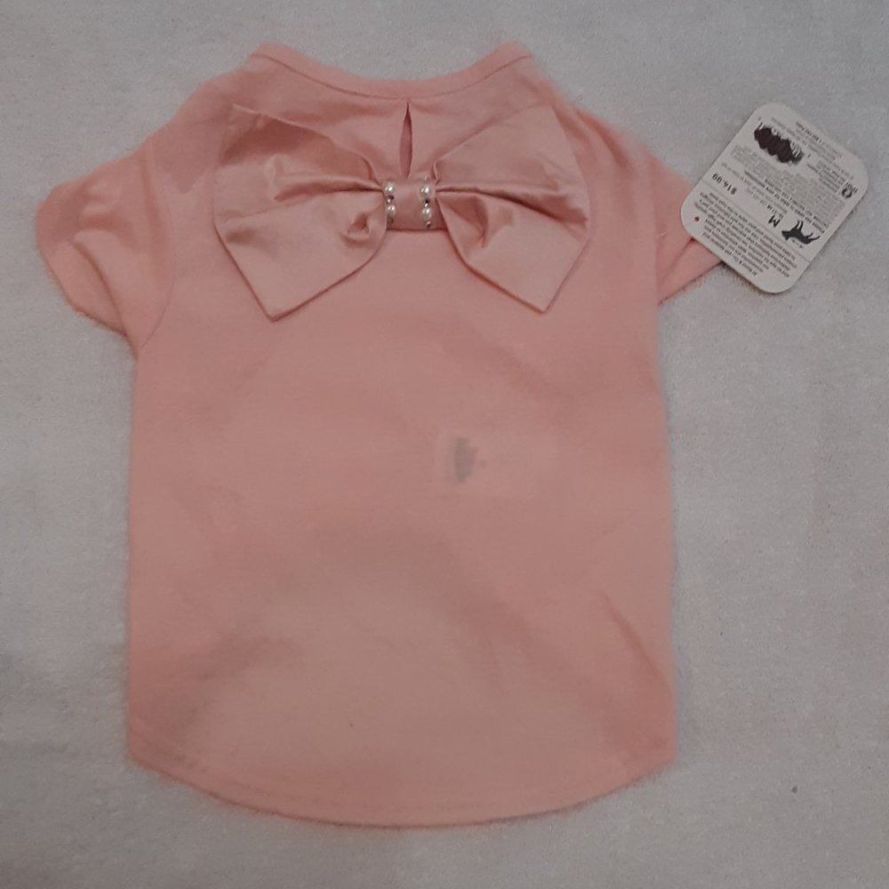 Dog Tshirt Dress Pink Bow Faux Pearls S/M NWT